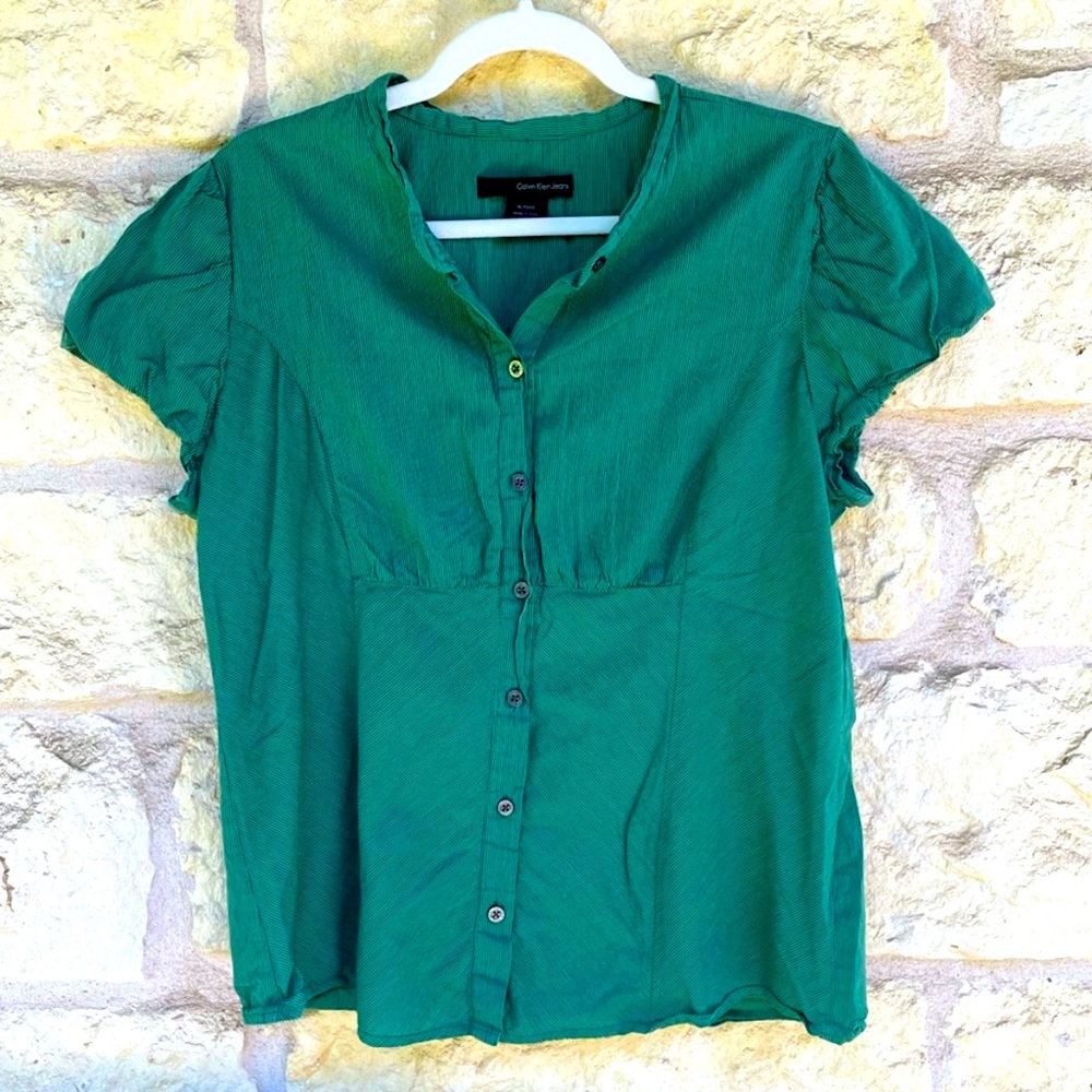 Calvin Klein Jeans green and white striped top